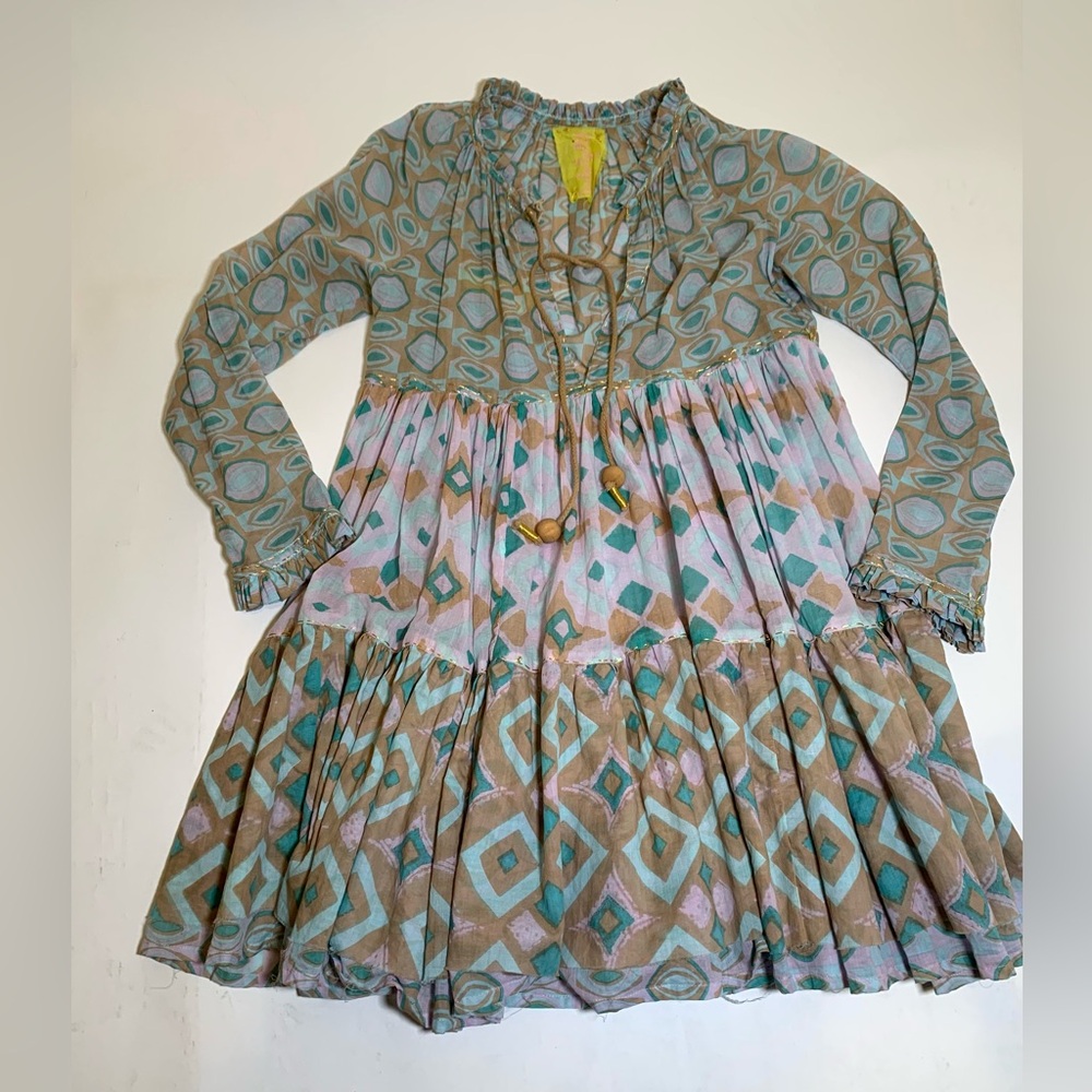 Yvonnes Double Super Mini Cotton Voile Dress in African Diamond Soft Pink/ Camel